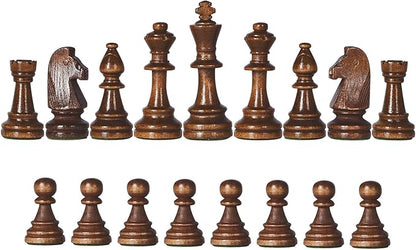 Vamslove Wooden Heavy Weighted Chess Pieces Only-3.8'' King-Extra 2 Queens-34 Wood Tournament Chessmen for Chess SetVelvet Storage Bags Included