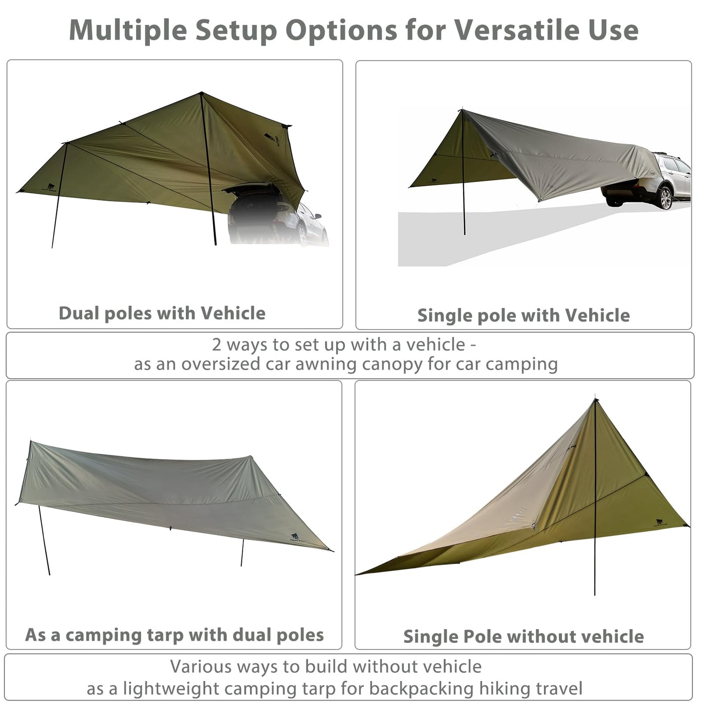 GEERTOP Large Car Tailgate Awning Tarp with 10m LED String Lights Waterproof Outdoor Rear Vehicle Awning Shelter for Van, MPV, Campers