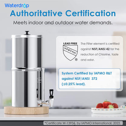Waterdrop TK Gravity Water Filter System with Sight Glass Spigot, NSF/ANSI 42&372 Standard, PFAS, Chlorine and Lead Reduction, Stainless-Steel Water System for Home, Travel, Emergencies, 2.25G