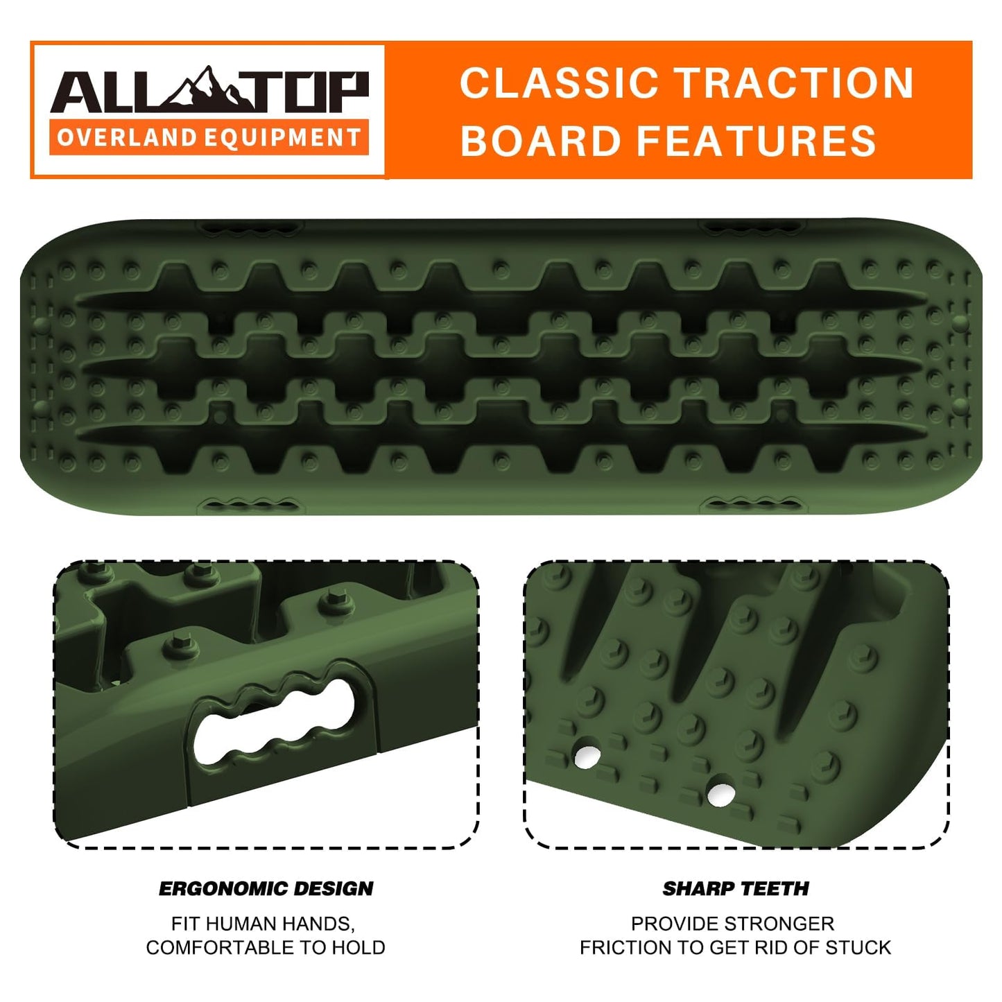 ALL-TOP Recovery Traction Boards, 2PCS & Mounting Kit, Reinforced Off Road Bendable Tire Friction Tracks (3rd Gen,Army Green)
