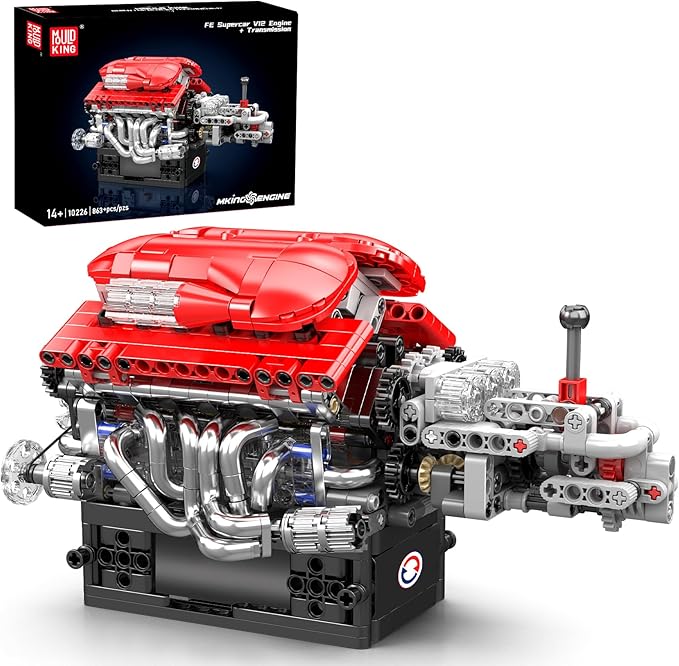 Mould King 10226 V12 Engine Model Kit That Run 12-Cylinder Supercar Engine Building Blocks Sets with Motor Building Your Own Supercar Engine Toy STEM Engineering Toy for Adults(863 Pcs)