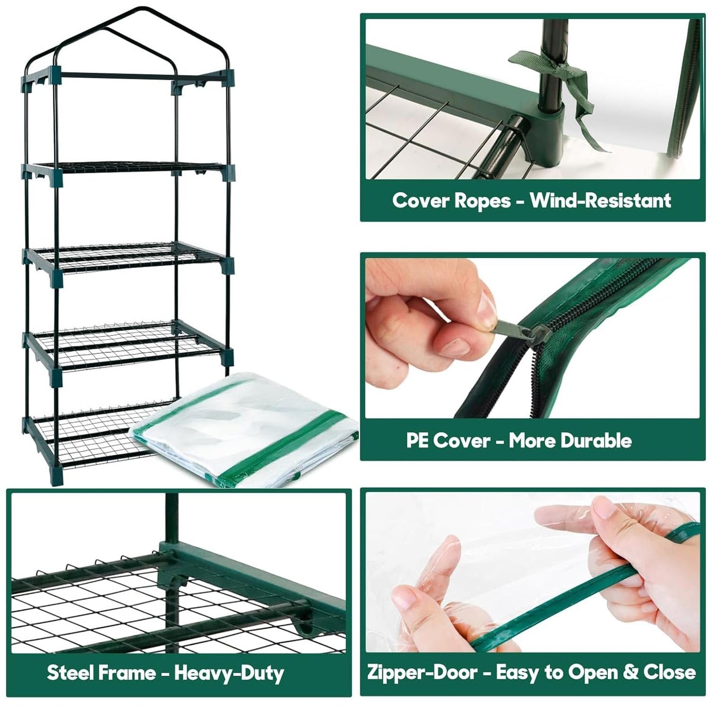 ArtBeek Mini Green House Covers, Portable Plastic Greenhouses with Heavy Duty Transparent PVC with Plant Growing Lights (4_Tier)
