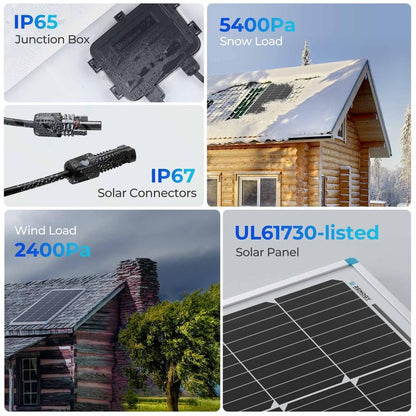 Renogy 100W 12V Solar Panel Starter Kit, 100 Watt Monocrystalline Solar Panel, 30A LCD PWM Charger Controller, Adaptor Kit, Tray Cables, Z Brackets for RV, Camper, and Other Off Grid Applications
