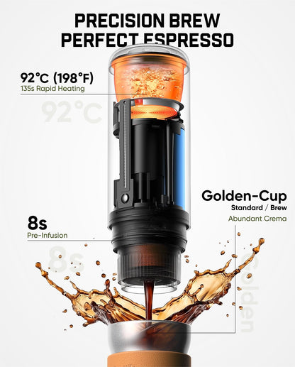 Fanttik Cafein 11 Portable Coffee Machine, Self-Heating Electric Espresso Machine with USB-C, 20 Bar Coffee Maker for Travel, Hiking, Gym and Office, Ideal for Dad