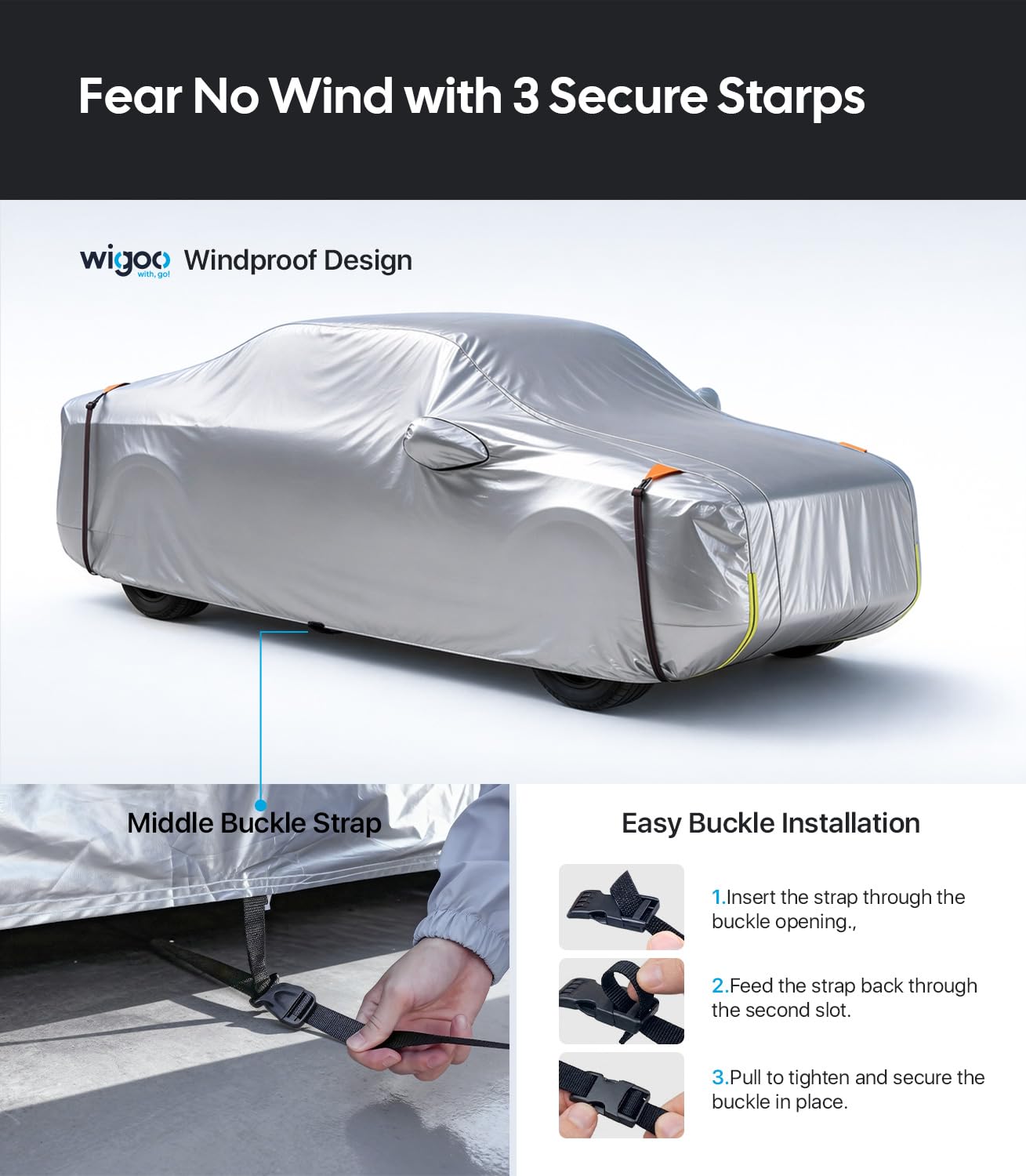 Wigoo Ford F150 F250 F350 F450 Truck Car Cover Accessories 2015-2026, Waterproof All Weather Outdoor Full Pickup Cover, Windproof UV Rain Snow Dust Protection, Door Zipper, Reflective Safety Strips
