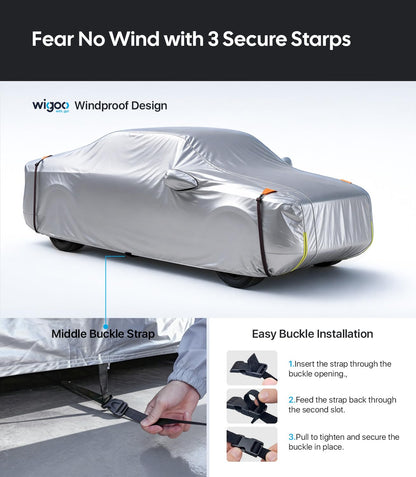 Wigoo Ford F150 F250 F350 F450 Truck Car Cover Accessories 2015-2026, Waterproof All Weather Outdoor Full Pickup Cover, Windproof UV Rain Snow Dust Protection, Door Zipper, Reflective Safety Strips