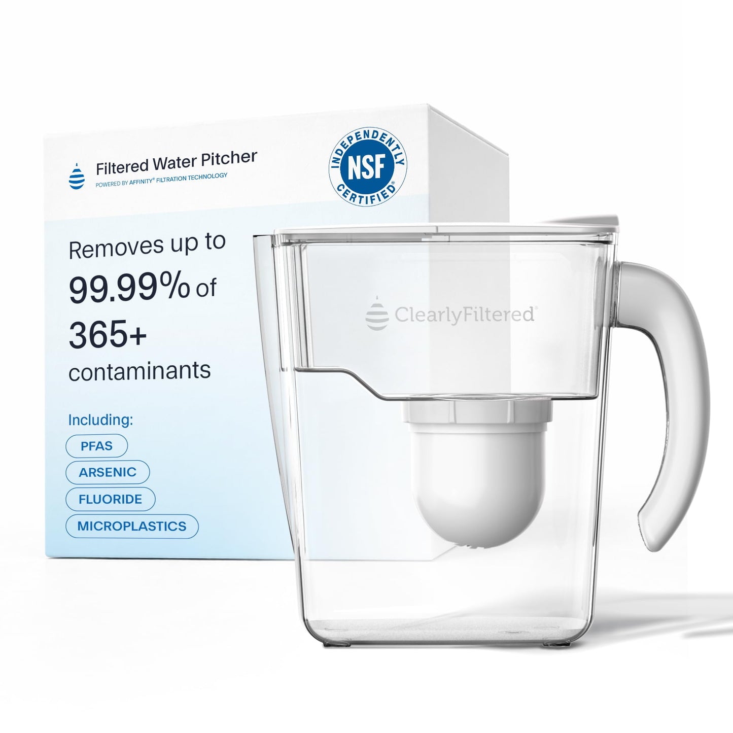 Clearly Filtered Filtered Water Pitcher - 80 Fl Oz, NSF Certified - Targets 365+ Contaminants - Fluoride, PFAS, Lead, Chlorine, Microplastics - BPA/BPS Free - 10 Cup Filter (Pitcher Includes 1 Filter)