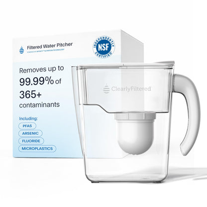 Clearly Filtered Filtered Water Pitcher - 80 Fl Oz, NSF Certified - Targets 365+ Contaminants - Fluoride, PFAS, Lead, Chlorine, Microplastics - BPA/BPS Free - 10 Cup Filter (Pitcher Includes 1 Filter)