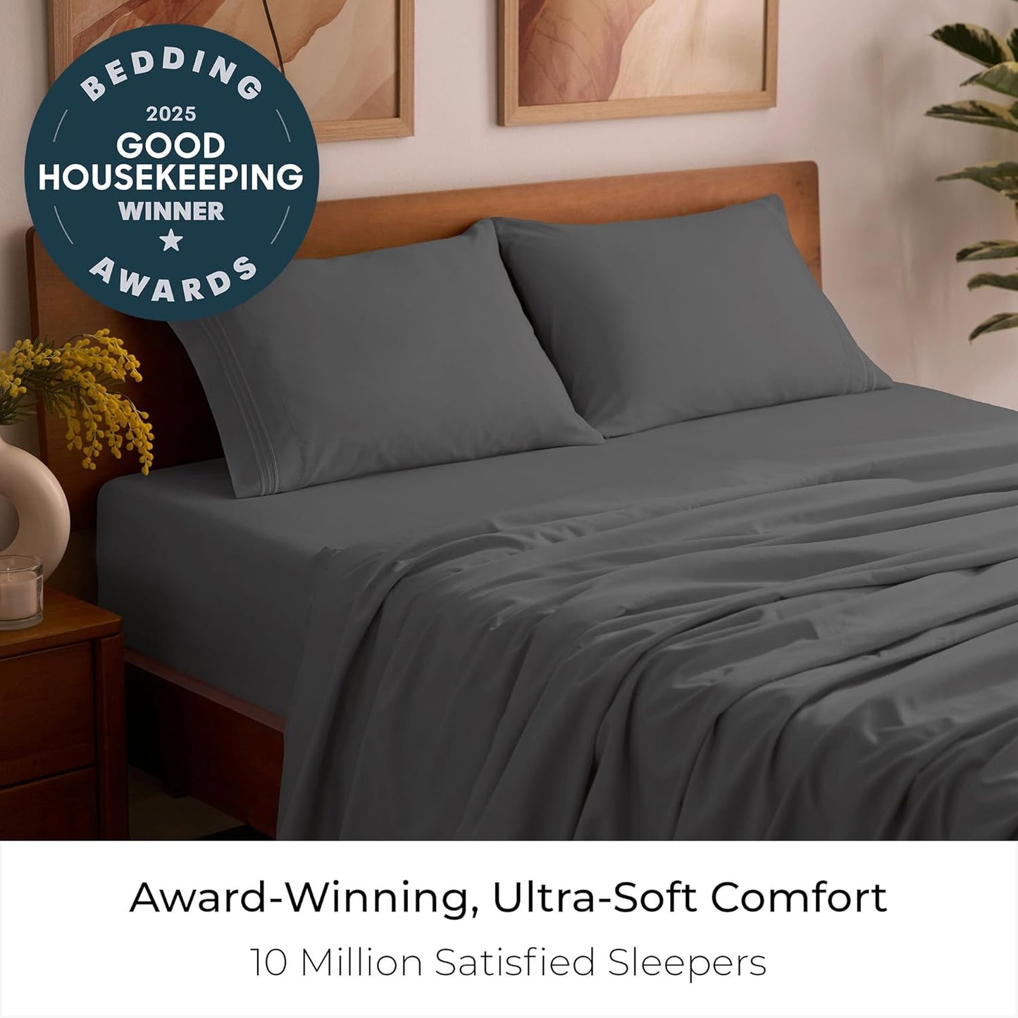 Mellanni Full Sheets Set - 4 PC Hotel Luxury Bedding | Extra Soft, Cooling & Wrinkle Resistant (Gray)