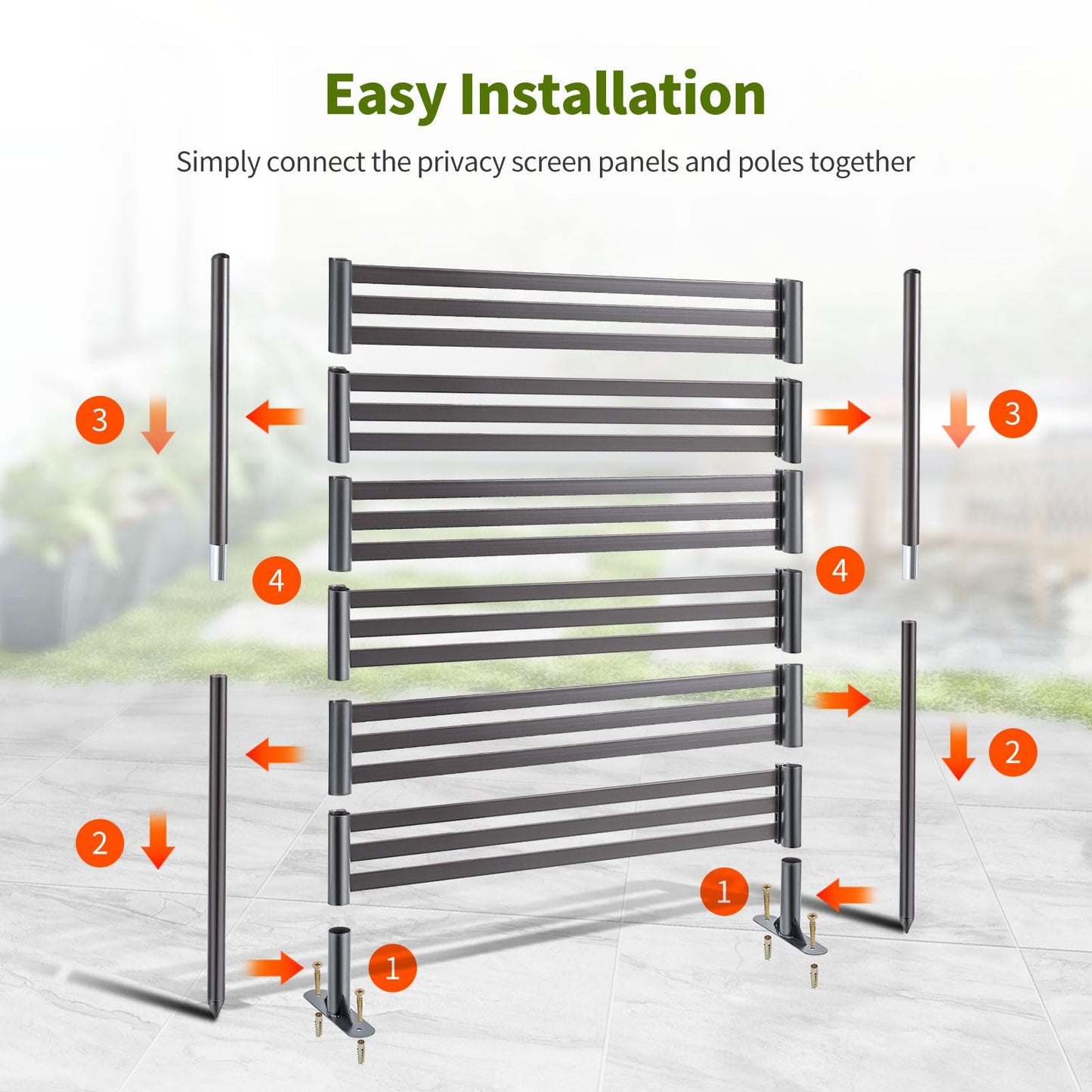 Ajikgn Freestanding 3FT W x 4FT H Outdoor, PE Galvanised Steel Pipes with UV & Rust Resistant Coating, Splicable Decoration Fence Privacy Screen, 36.1x8.7x47.2 Inches, Brown