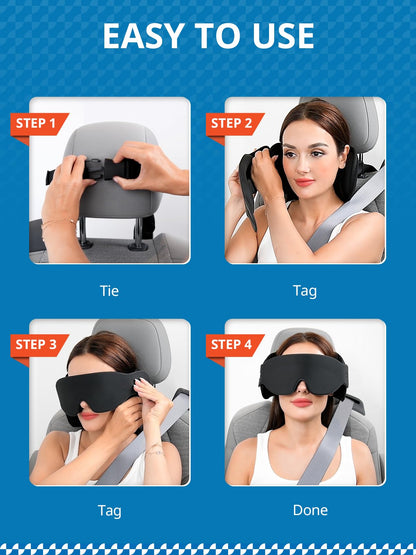 SARISUN Travel Pillow, Car Travel Pillow with 3D Eye Mask for Sleep, 360° Head Support Strap for All Car Seat, Road Trip Essentials, Stop Bobblehead, Black