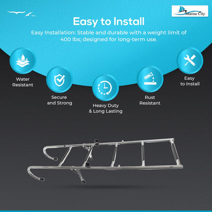 MARINE CITY 2+3 Step Telescoping Folding Ladder – 304 Grade Stainless Steel, 400 lb Capacity – Compact, Sturdy Design for Easy Installation on Boats, Pontoons, RVs, and Ships