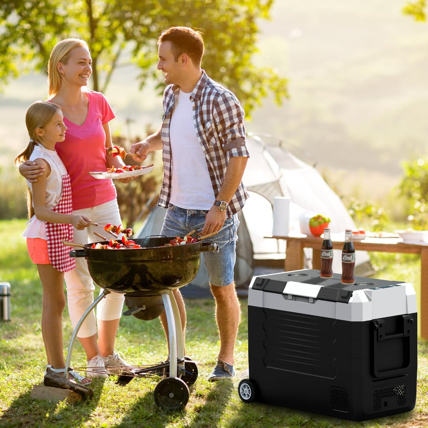 SubSun12V Cooler Car Fridge, 48QT -4℉~68℉ Fast Cooling Car Refrigerator, Portable Freezer with 12/24V DC and 110-220V AC, Electric Cooler for Camping, Road Trip and Boat