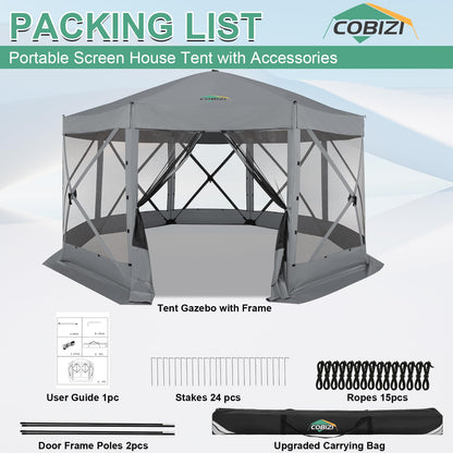 COBIZI 15x15 FT Pop Up Gazebo - Canopy Tent, Large Gazebos On Clearance with Sidewalls, Screened in Gazebo,carpas para Patio,Portable Screen Tents for 12-15 Persons Outdoor Camping, Backyard,Gray
