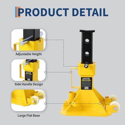22 Ton Jack Stands, Heavy Duty Pin Type Jack Stands with Locking Pin, Wide Base and Caster Wheels, Adjustable 13.8"–19.7" for Trucks, Trailers & Equipment, Yellow