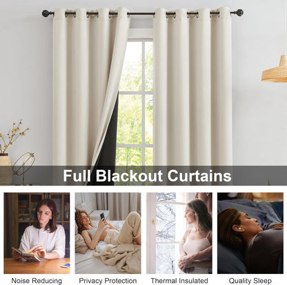 Urban Lotus Ivory Blackout Curtains - Thermal Insulated Room Darkening Drapes | 84" Length, 2 Panels