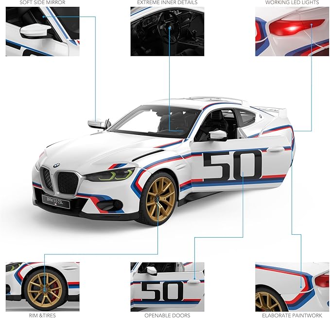 RASTAR BMW RC Car 1/14 BMW 3.0 CSL RC Car BMW Remote Control Toy Car for Kids White 2.4G