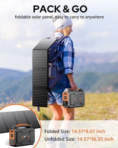 Solar Powered Generator 200W Peak/100W Rated, Portable Solar Generator Power Station with Solar Panels 40W Included, 146Wh Solar Power Bank with AC Outlet 110V for Home Use Camping Outdoor Adventure