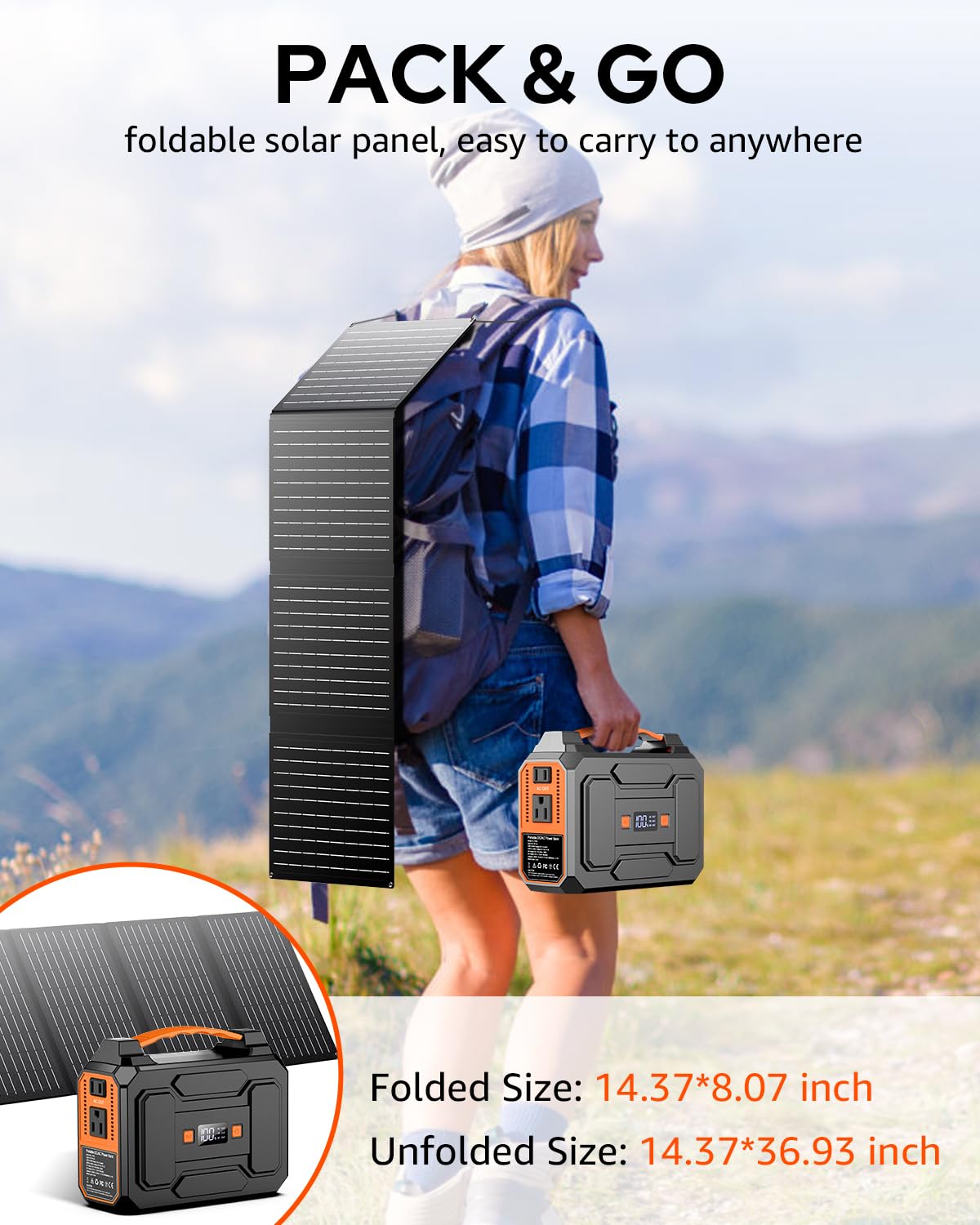 Solar Powered Generator 200W Peak/100W Rated, Portable Solar Generator Power Station with Solar Panels 40W Included, 146Wh Solar Power Bank with AC Outlet 110V for Home Use Camping Outdoor Adventure