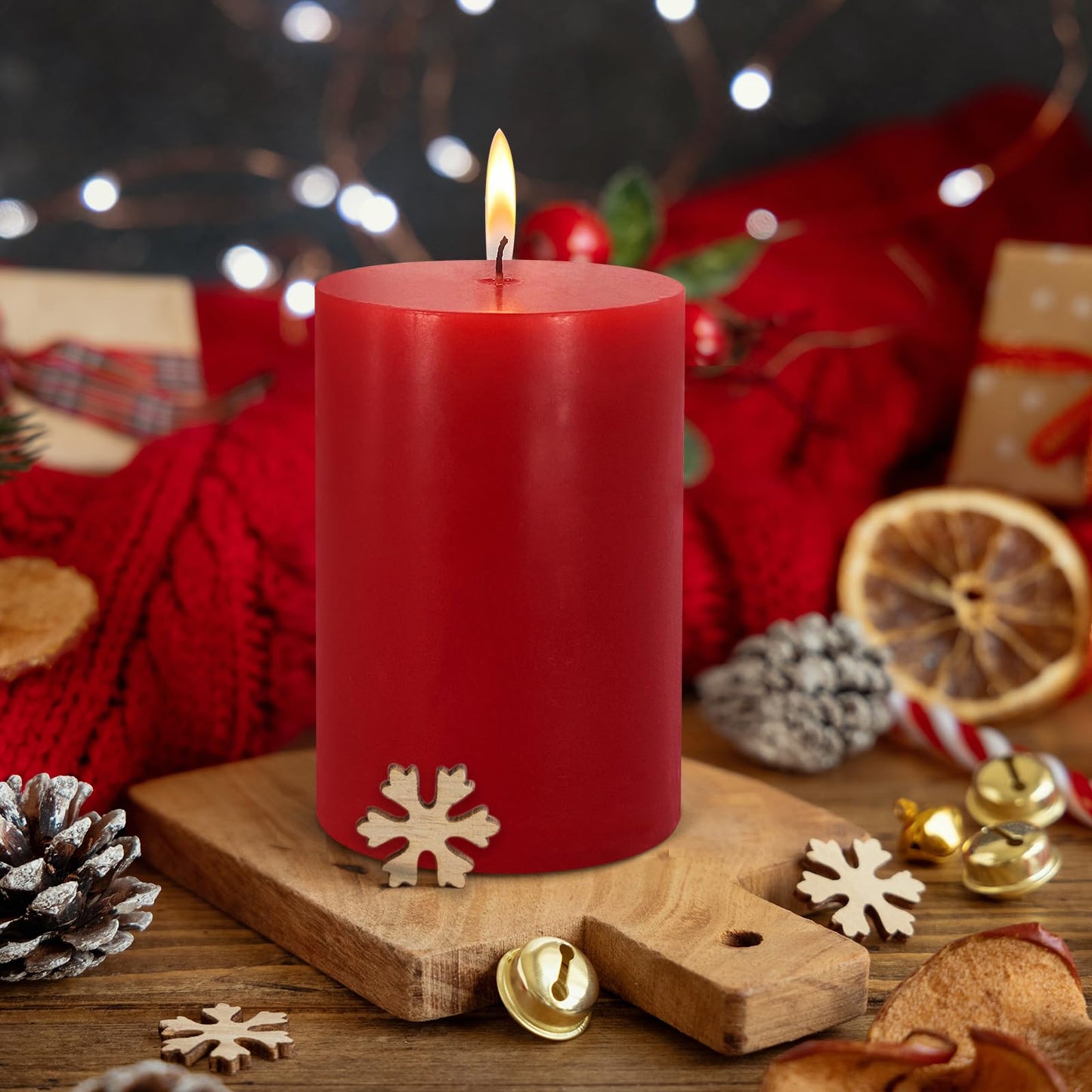 2.75“ x 4” Hand Poured Unscented Candles, Red Dripless Pillar Candles Set of 6, Long Burning, Clean and Neat, Burn Time Approx. 90 Hours, Rustic, Weddings, Dinner Parties, Christmas, and Home Décor
