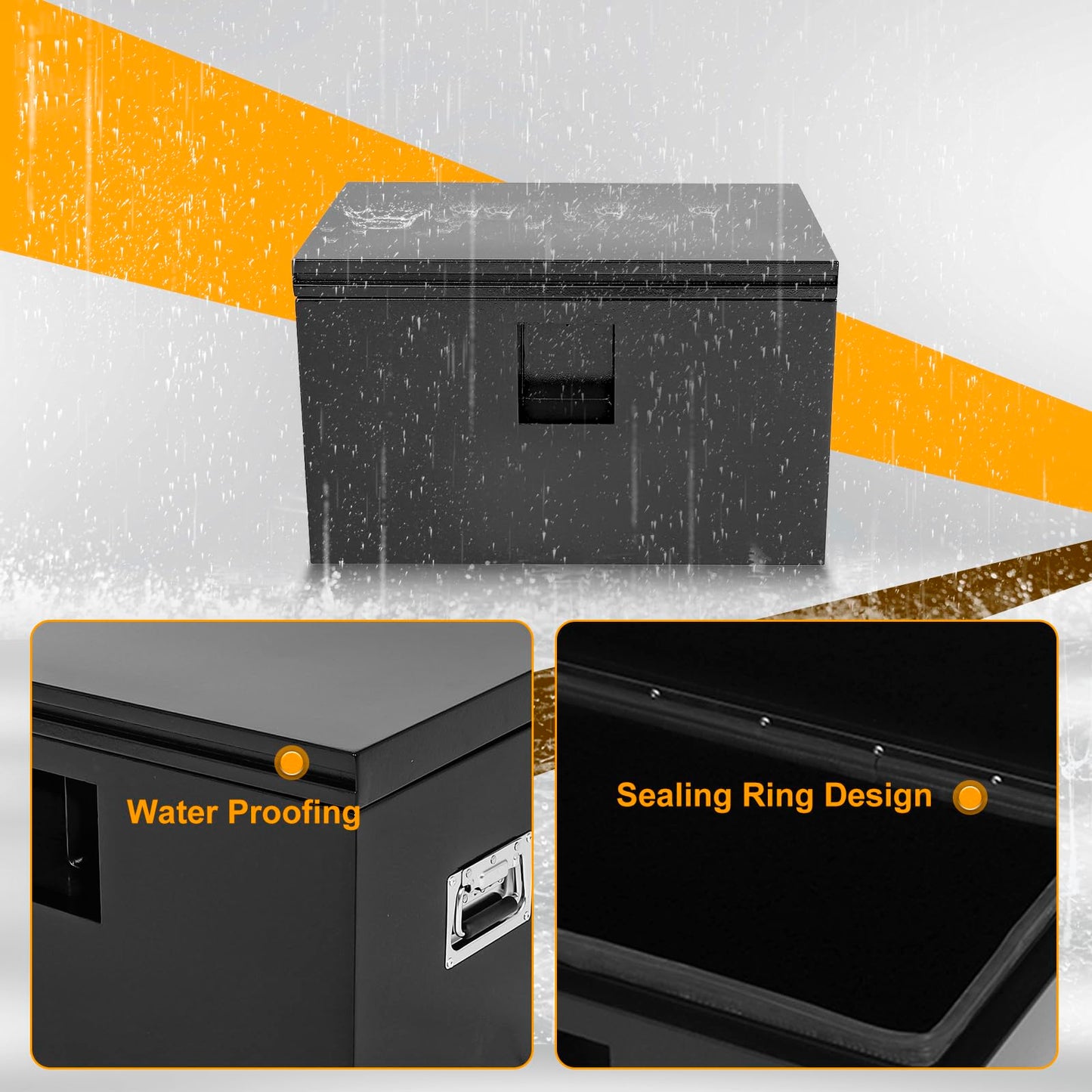 COOLBAG Steel Truck Bed Tool Box, 24x15x15 Inch Storage Box with Side Handle and Dual Gas-Shock Lids,Chest Toolbox Weatherproof Square Organizer for Pickup Truck RV Trailer, Black