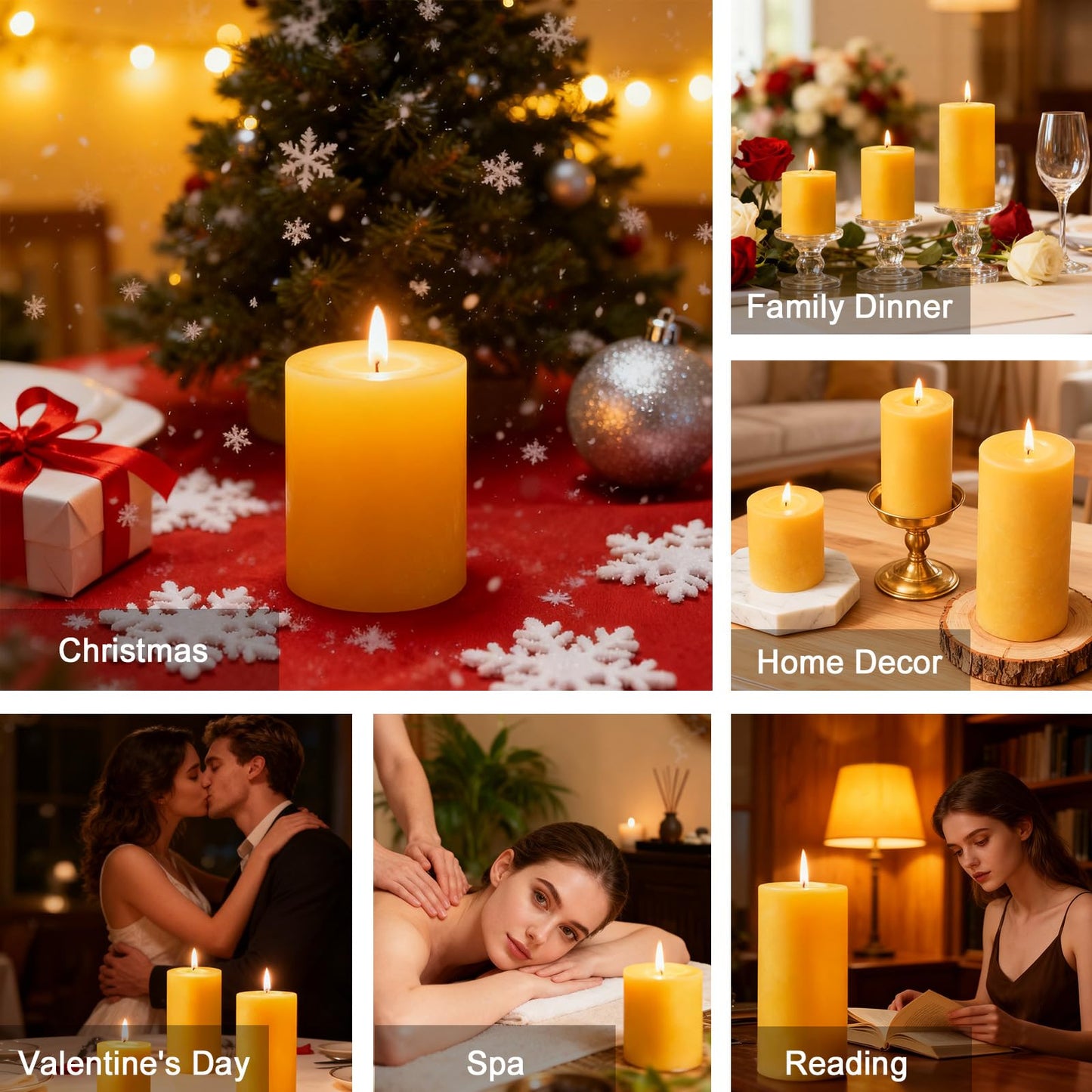 3 Pack Natural Beeswax Pillar Candles,Long Burning Unscented Pure Beeswax Candles Set,Smokeless Dripless Organic Pillar Candles Bulk for Home Decor,Prayer,Emergency,2x2in,2x3in,2x4in