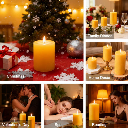 3 Pack Natural Beeswax Pillar Candles,Long Burning Unscented Pure Beeswax Candles Set,Smokeless Dripless Organic Pillar Candles Bulk for Home Decor,Prayer,Emergency,2x2in,2x3in,2x4in