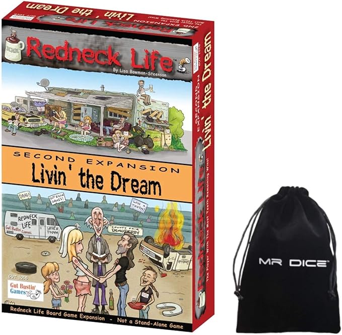 Redneck Life Second Expansion: Livin' the Dream Board Game Bundle with Mr Dice Drawstring Bag
