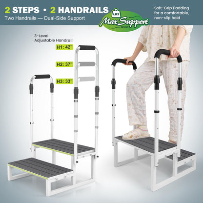 DEPSUNNY RV Step Stool with Handrail, 2 Steps 2 Handrails, Wider Platform, Anti-Slip Mats, Step Stool with Handle for Elderly, Portable RV Stairs for Hot Tub/Camper/Mobile Home/SPA Pool/Pet Stairs