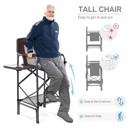 EVER ADVANCED 30.7" Seat Height Directors Chair for Makeup Artist with Side Table Easy Get in Out for Elderly Tall Camping Chair Supports 350lbs Red