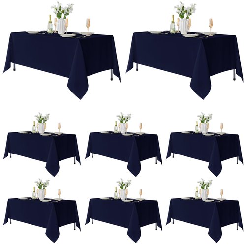 Fitable 8 Pack Table Cloth Rectangle Table: Stain and Wrinkle Resistant Tablecloth Rectangular, Washable Polyester Tablecloths for Wedding Party Dining Banquet Event Catering(Navy, 70x120 Inch)
