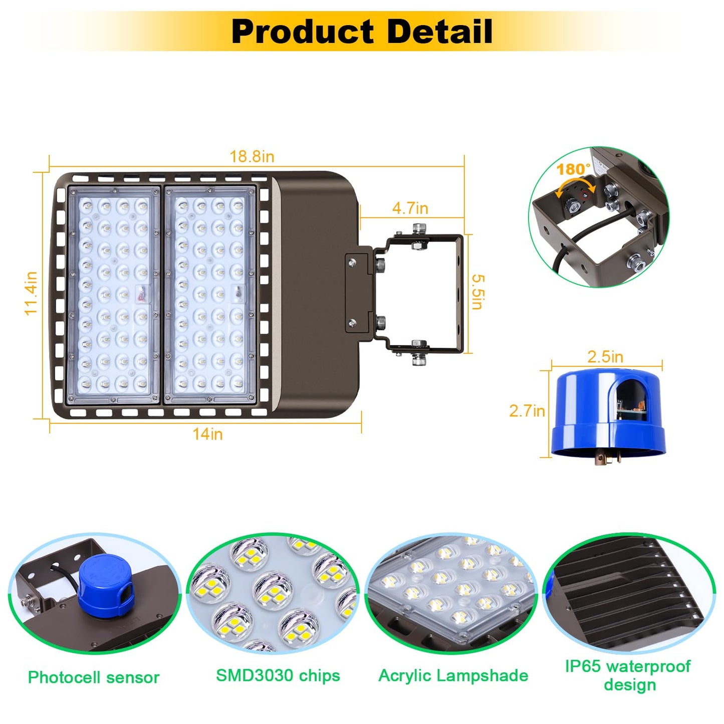 BIRITALO 200W LED Parking Lot Light 28000LM Bright Dusk to Dawn FloodLights Outdoor with Trunnion Wall Yoke Mount 5500K Commercial 85-277V IP65 Waterproof Shoebox Barn Lighting for Yard,Garage