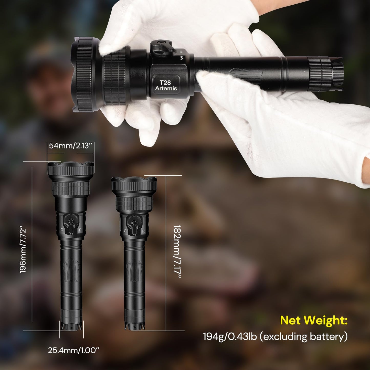 Brinyte T28 LED Zoomable Hunting Light, 3 Color in 1(Red, Green, White) Rechargeable Predator Flashlight with Pressure Switch Mount, IP66 Waterproof Coyote Light for Hogs Coon Varmint Hunting