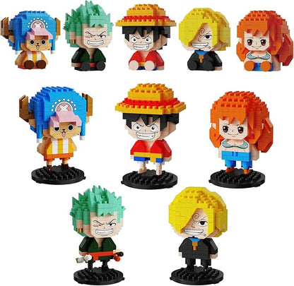 5 Pirate Figures Brick Mini Headz Building Toy 5 Cute Main Straw Hat Crew Pirate Figures Characters Merch Piece One Micro Blocks Set Ideal Valentine's Day Gift for Fans Adult Teen 14+ (1025PCS)