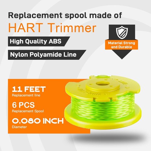 Hart .080" String Pre-Wound Spool - 7-Pack for Auto-Feed Trimmers & Replacement Cover Cap