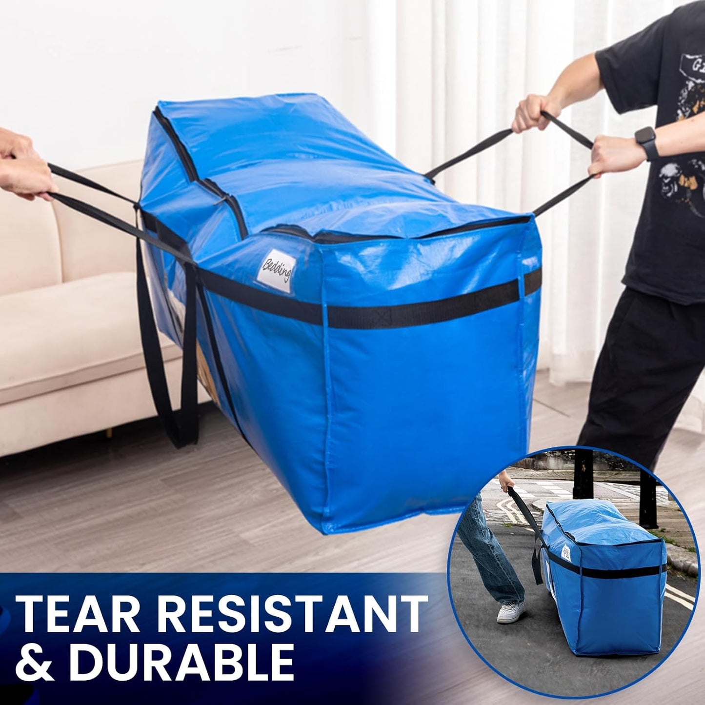 TAILI Extra Large 69 Gallon Storage Bags - Heavy Duty Blue Moving Totes with Visible Window | 2 Pack