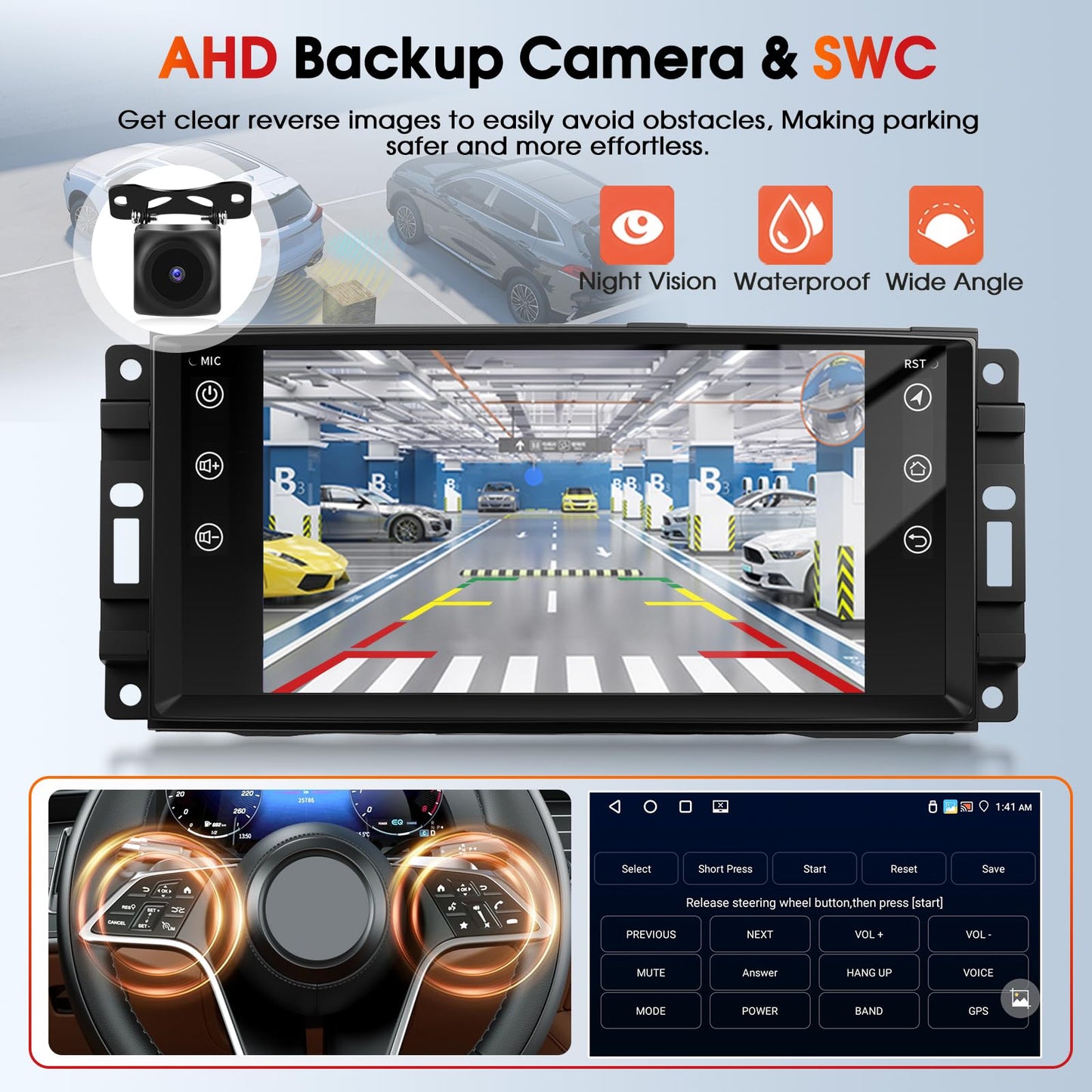 4+64G Car Stereo Radio for Jeep Wrangler JK Dodge Chevrolet RAM 1500 7" IPS Touch Screen Bluetooth Audio with CarPlay Android Auto GPS Navigation Mirror Link WiFi FM AM RDS Backup Camera MIC