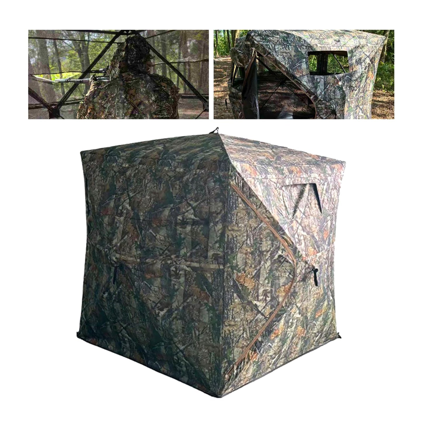 2-3 Person Ground Blind, 270° One-Way See Through Hunting Blind, Heavy Duty 600D 3000mm Waterproof Oxford, Silent Slide Windows & Zippers, 4-Season Portable Stealth Blind for Deer & Turkey