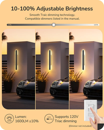 EDISHINE LED Outdoor Wall Lights, Dimmable, IP65 Waterproof, 39.4in, Black, Model HOWL22Q