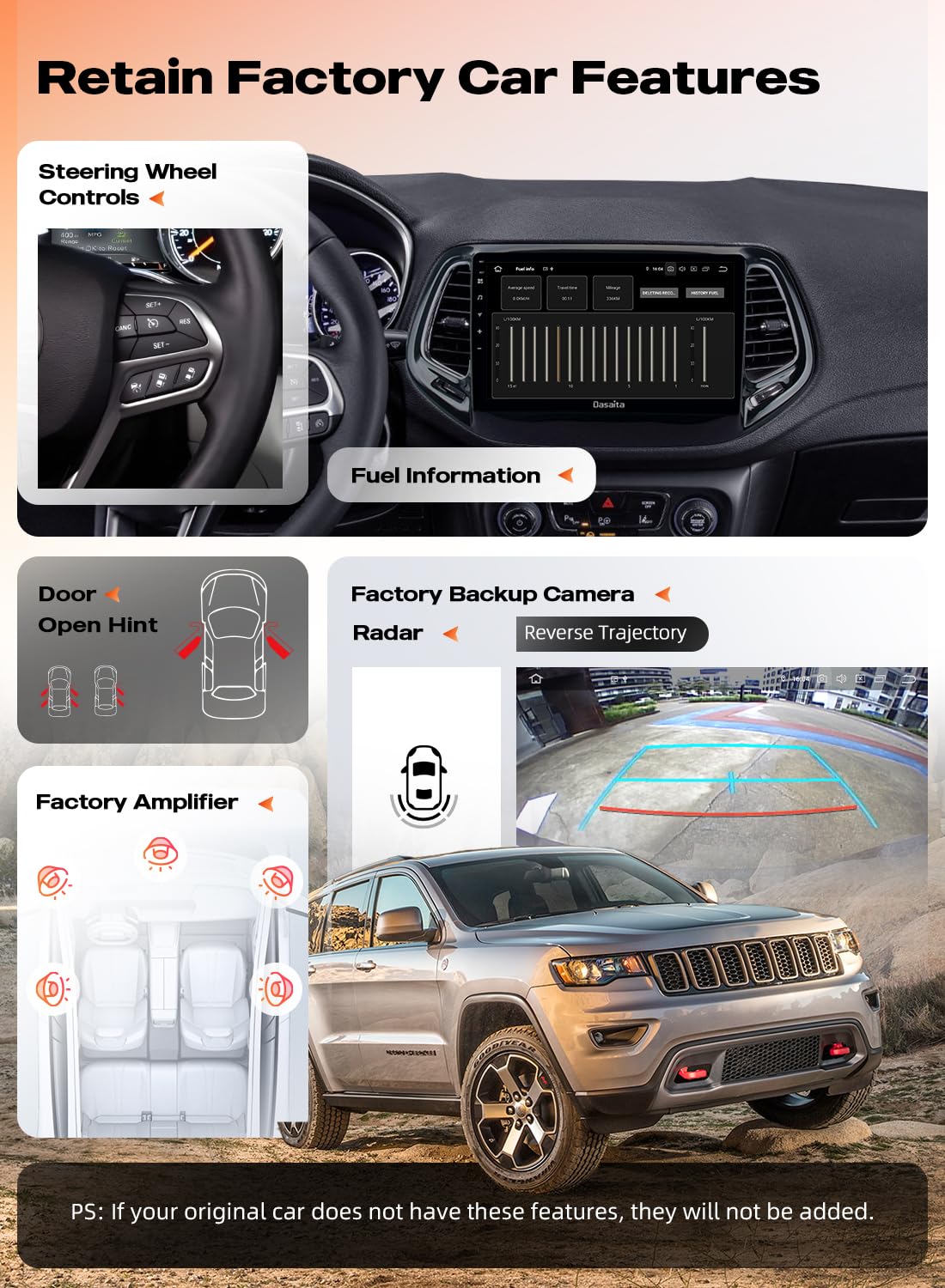 Dasaita 10.2" Car Stereo for Jeep Compass 2017-2020, Android 13, Wireless CarPlay, Android Auto, GPS Navigation, 6GB+64GB, Bluetooth, WiFi, 4G LTE