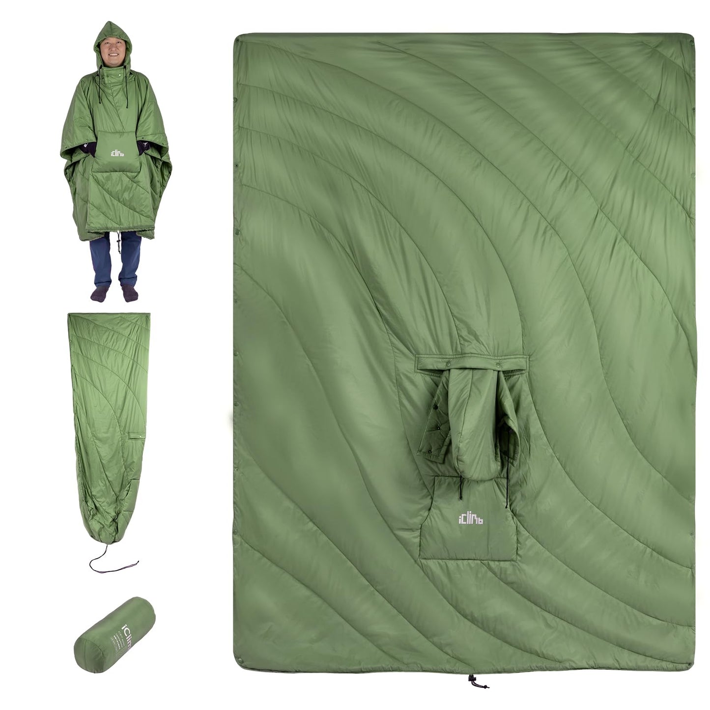 iClimb 1 Hooded 3M Thinsulate Insulation Warm Blanket and 1 3M Thinsulate Insulation Sleeping Bag, Ultralight Compact for Adults Outdoor Camping Backpacking Hiking