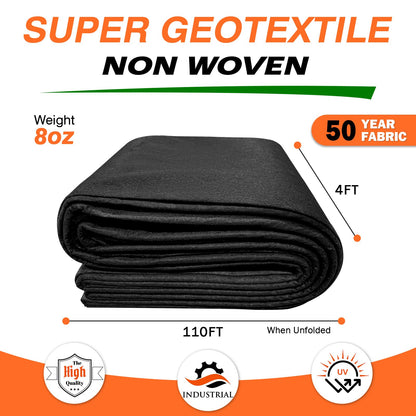 Fysatrix 8oz 4FTx110FT Non Woven Geotextile Fabric for French Drains, Landscaping, Underlayment, Weed Control, Construction, Erosion Control