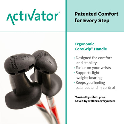 Urban Poling ACTIVATOR® Walking Poles for Balance and Rehabilitation – 1 Pair – Ergonomic CoreGrip™ Handles – Adjustable, Collapsible, and Lightweight for Stability and Recovery in Silver/Red