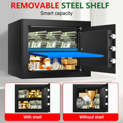 1.8 Cubic Feet Small Fire Safe Box for Home, Fireproof Lock Box, Security Money Safe with Digital Keypad, Spare Keys and Removable Shelf, Personal Home Safes for Money, Jewelry, ID Documents