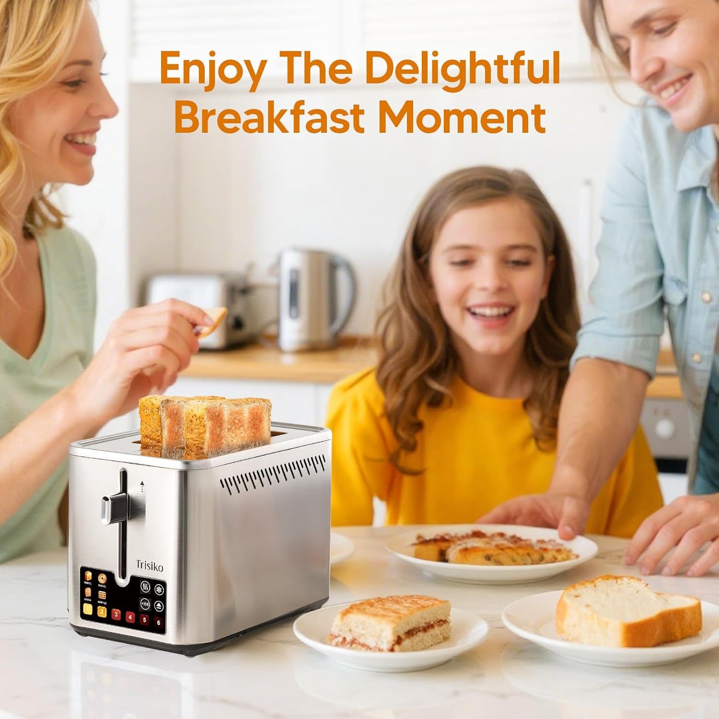 Trisiko® Touch Screen Toaster - 2 Slice Stainless Steel Smart Toaster with Digital Timer & Extra-Wide Slots