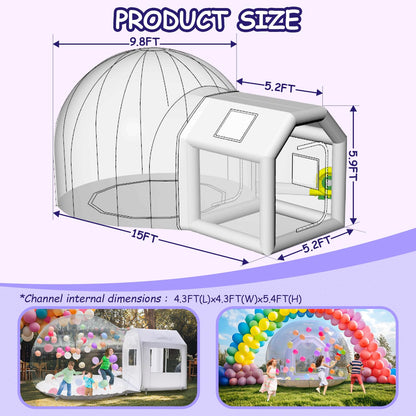 10ft Inflatable Bubble House Dome with Tunnel for Kids, Clear TPU Balloon Tent for Parties, Includes 450W Air Blower & 600W Air Pump