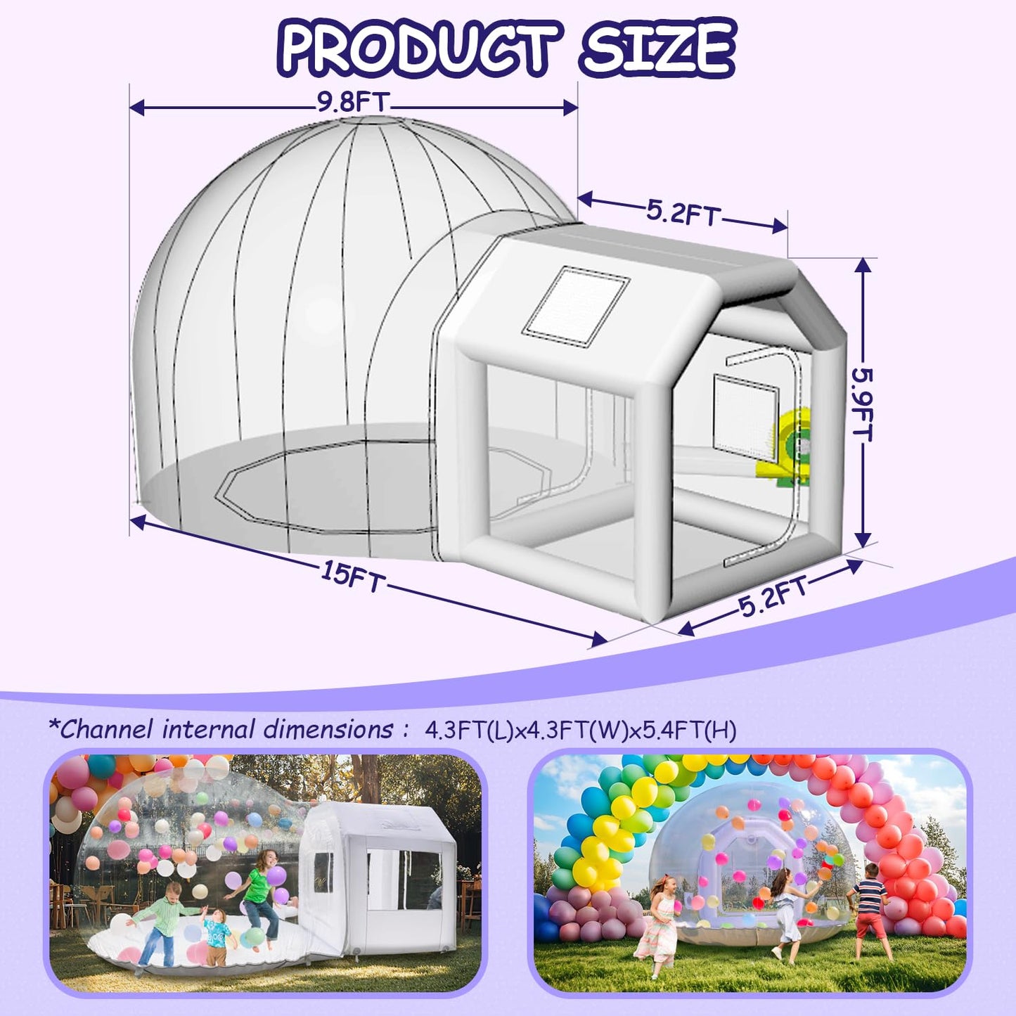 Iuoni 10FT Clear PVC Inflatable Bubble House Dome Tent with Tunnel - Bubble House Dome Inflatable, Ideal for Fun Events and Parties, Durable Inflatable Bubble House, Easy Setup