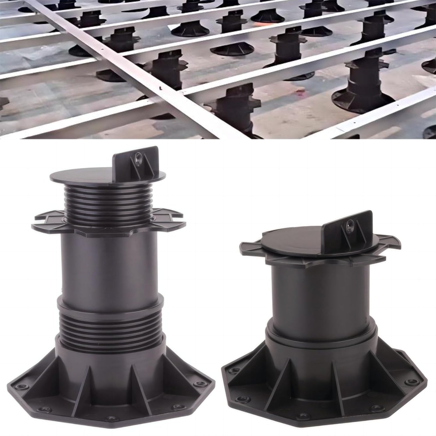 BGTLGIO 13Pack Adjustable Deck Support Pedestal Deck Foundation Base Support for Floating Deck Platform Deck Floor Height Adjustment Raising from 5.5"" to 8.7"", Black (Unilateral keel Slot 140-220)