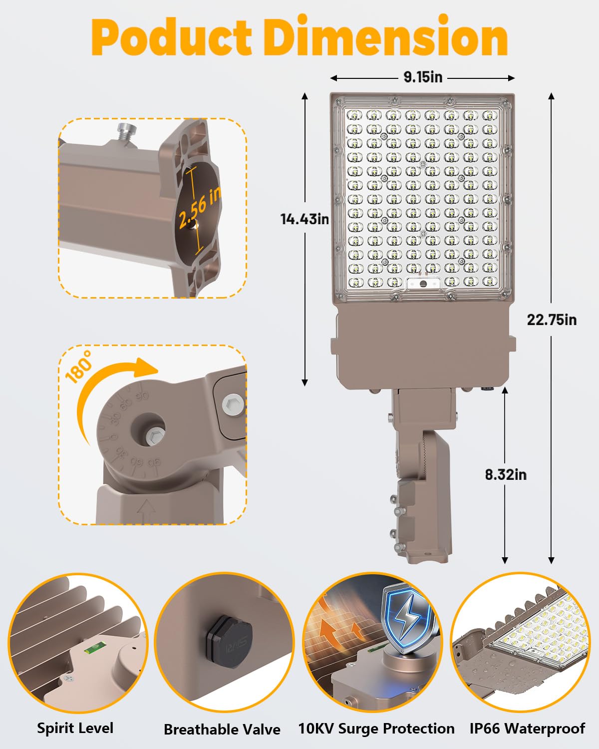 CLLIGHTING 150W Parking Lot Light: 160lm/W 5000K Arm & Slip Fitter Mount LED Parking Lot Lights for Outdoor - IP66 Waterproof Rating LED Pole Light for Driveway with 24000LM 1PACK
