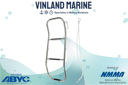 Vinland Marine 3 Step Inflatable Boat Ladder, 304 Stainless Steel, 300 lbs Capacity, for Inflatable Dinghy, Pontoon Boat, Rope Ladder Alternative, with 6' Rope Lanyard and Spring-Loaded Carabiner